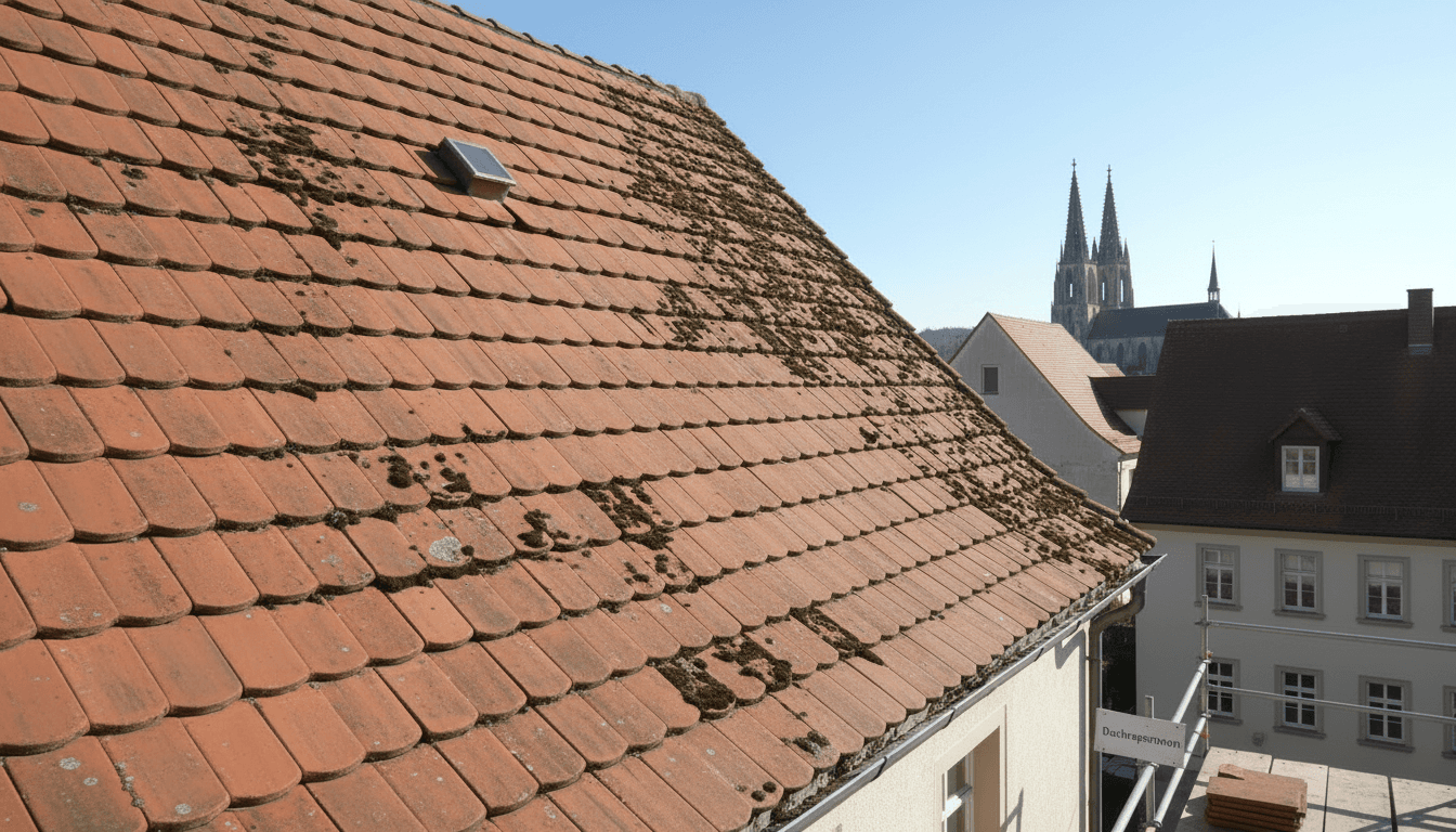 Reparatur eines Ziegeldachs in Ulm vorher