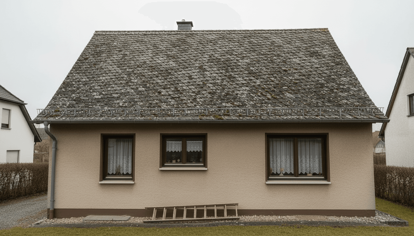 Dachinspektion in einem Altbauviertel vorher